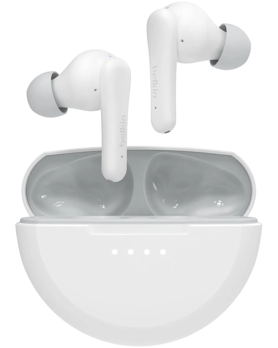 Belkin SoundForm Nano 2 Bluetooth In-Ear Kinderkopfhörer mit integriertem Mikrofon, 28 Std. Akkulaufzeit, Lautstärkebegrenzung auf 85 dB, wasserfest nach IPX5, für iPhone, iPad, Galaxy usw. – Weiß
