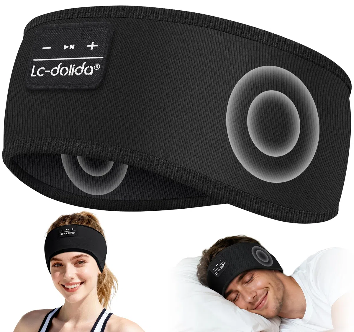 LC-dolida Schlafkopfhörer Bluetooth Stirnband Kopfhörer, Ultraweiche Bambus-Baumwoll Schlafkopfhörer Seitenschläfer 15+Std Playtime Schlaf zum Kopfhörer mit HiFi-Stereo für Sport,Joggen,Yoga,Reisen